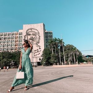 White and green long/ maxi dress